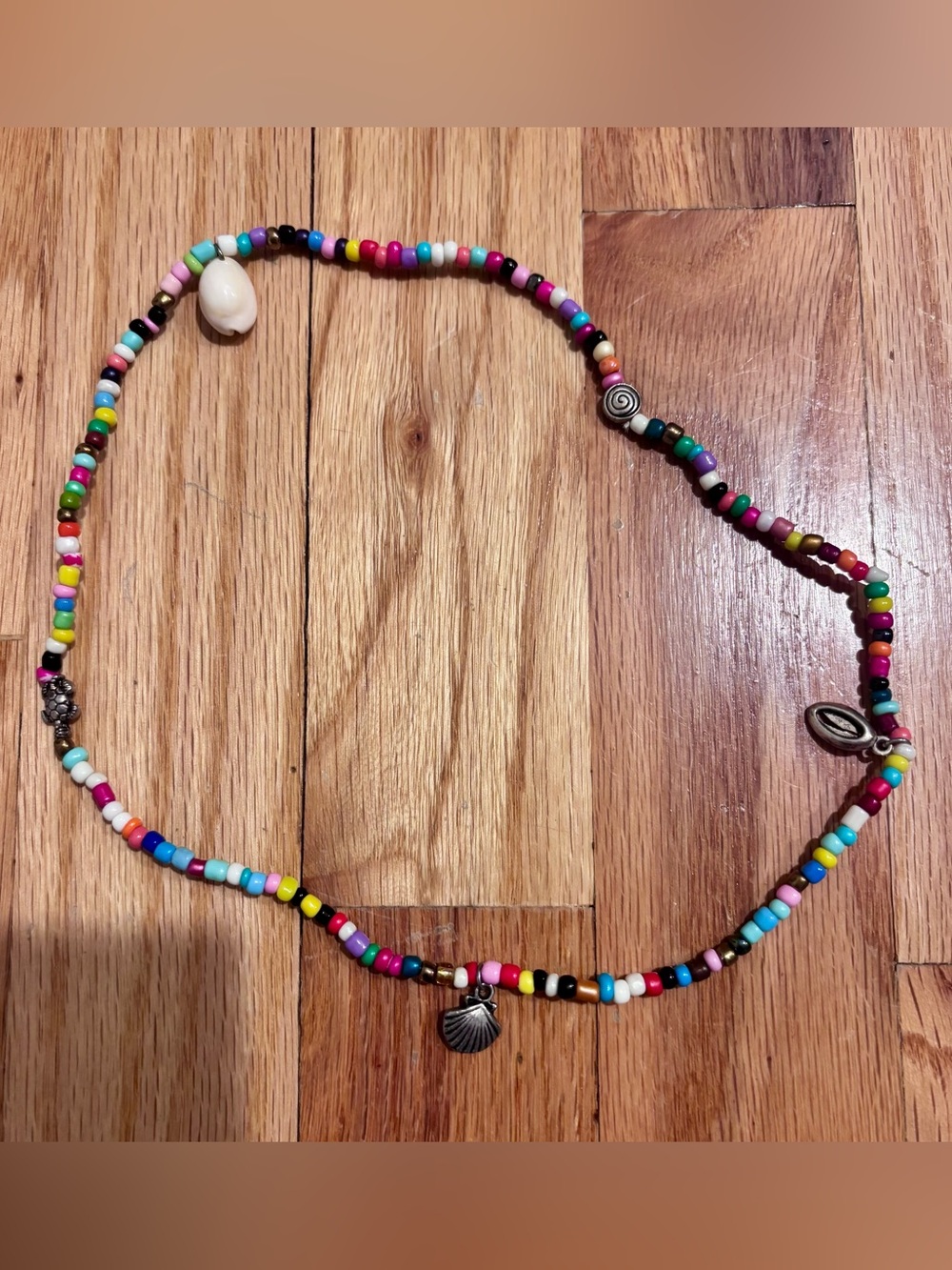 Colorful Seed Bead Choker Necklace with Shell Charm